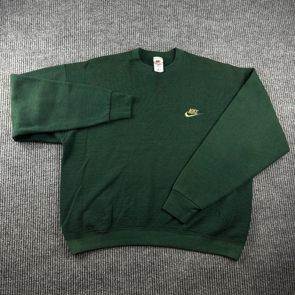 Vintage Nike Sweatshirt Mens XL Green Gold Embroidered Logo Made in USA Crewneck
